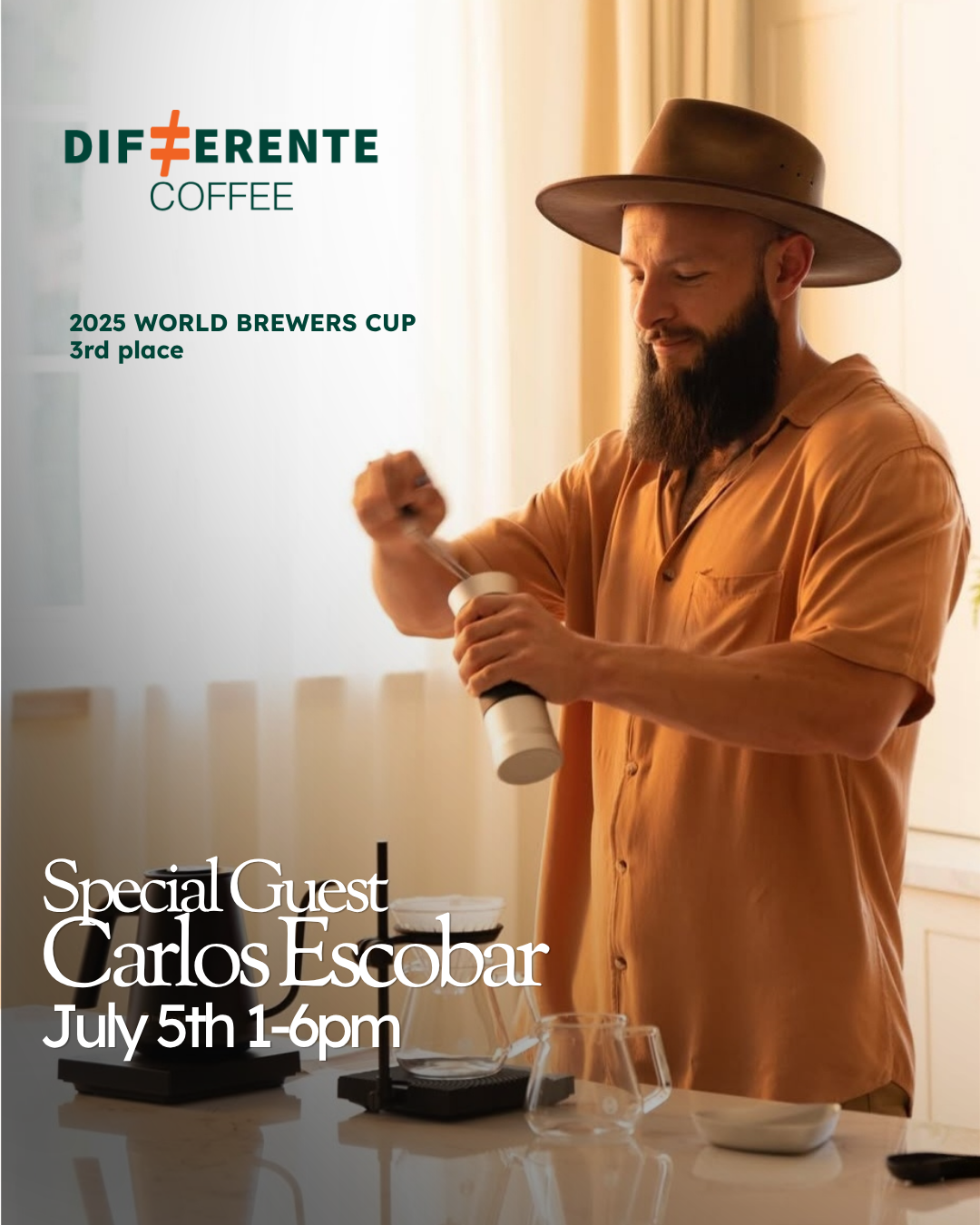 Special Guest - Carlos Escobar de DIFFERENTE COFFEE dimanche 5 juillet
