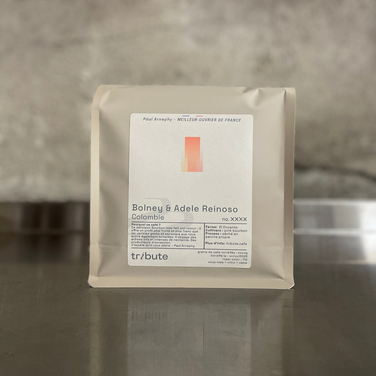 Sachet 200 g de café en grains Bolney & Adele Reinoso n°2444, Pink Bourbon de Colombie, torréfaction filtre Tribute