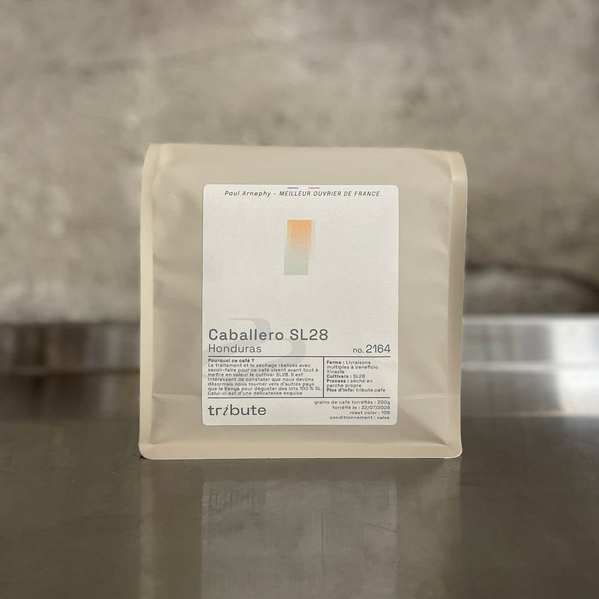 Sachet 200 g de café en grains Caballero SL28 n°2490, Honduras, torréfaction filtre Tribute
